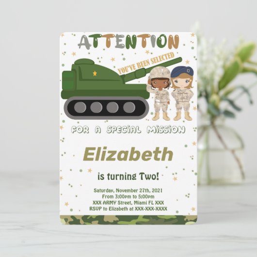 Bewerkbare leger uitnodigingen (Staand voorkant)