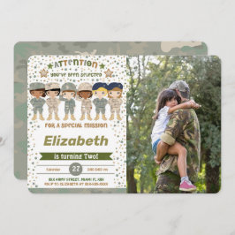 Bewerkbare leger verjaardag foto uitnodigingen