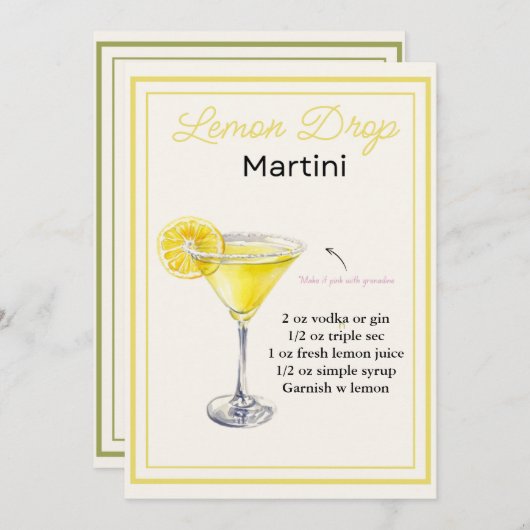 Bewerkbare Lemon Drop Martini Recept Kaart (Voorkant / Achterkant)
