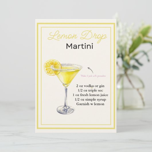 Bewerkbare Lemon Drop Martini Recept Kaart (Staand voorkant)