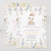 Bewerkbare lente konijn baby shower meisje kaart (Voorkant / Achterkant)