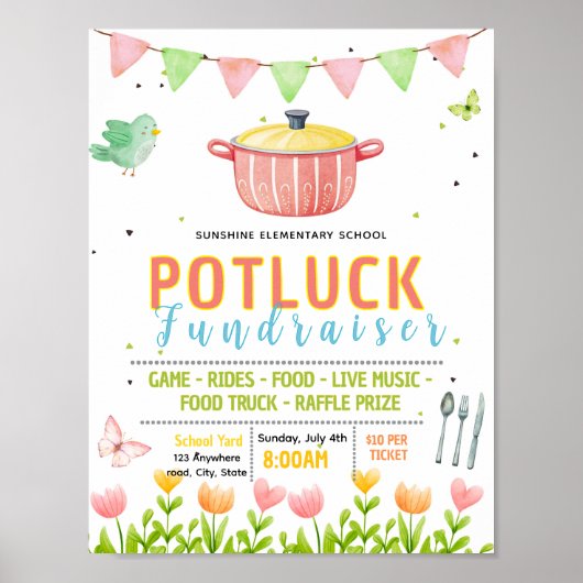 Bewerkbare lente potluck fondsenwervingsflyer poster (Voorkant)