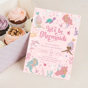Bewerkbare Let's Be Mermaids verjaardagsuitnodigin Kaart