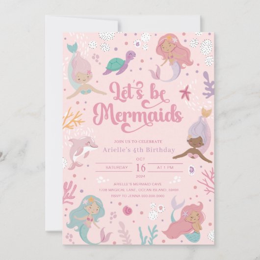 Bewerkbare Let's Be Mermaids verjaardagsuitnodigin Kaart (Voorkant)