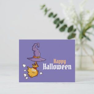 Bewerkbare leuke Halloween bezem ansichtkaart Feestdagenkaart
