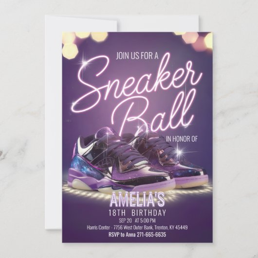 Bewerkbare Levendige Sneaker Ball Verjaardagsfeest Kaart (Voorkant)