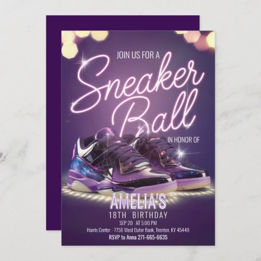 Bewerkbare Levendige Sneaker Ball Verjaardagsfeest Kaart (Voorkant / Achterkant)