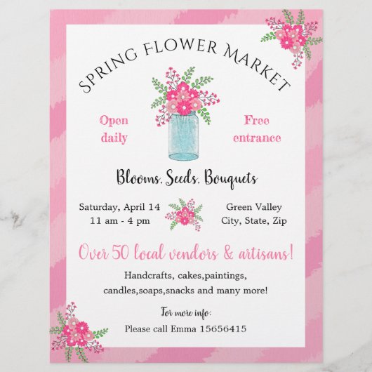 bewerkbare leverancier Spring flower Market roze p Flyer (Voorkant)