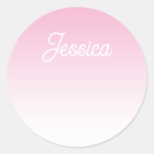 (Bewerkbare) Licht Roze Kleur Ombre & Uw Tekst Ronde Sticker