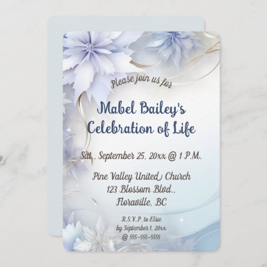 Bewerkbare Lichtblauwe Bloemen Viering van het Lev Kaart (Voorkant / Achterkant)