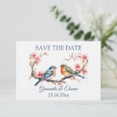 Bewerkbare Liefdesvogels Save The Date Kaart (Staand voorkant)