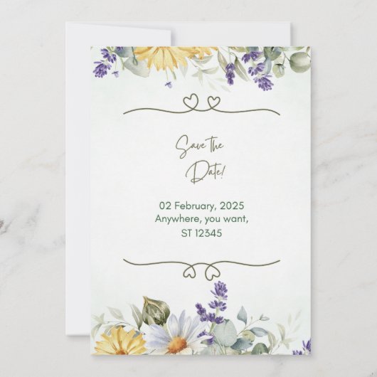 Bewerkbare Lila & groene bruiloft uitnodiging Foli (Achterkant)