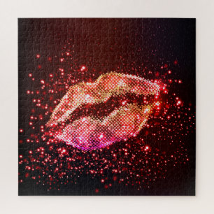 Bewerkbare lippenillustratie: eenvoudig grafisch o legpuzzel