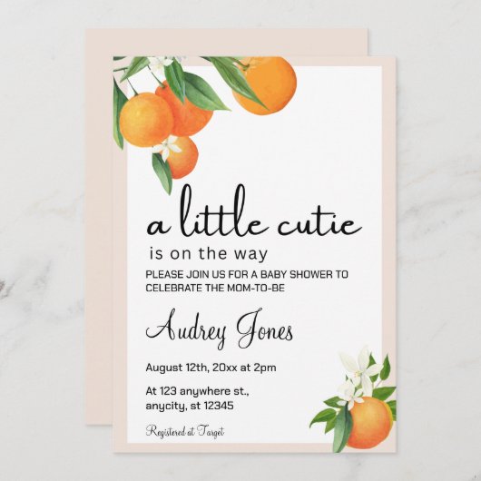 Bewerkbare Little Cutie Baby shower Invitation Kaart (Voorkant / Achterkant)