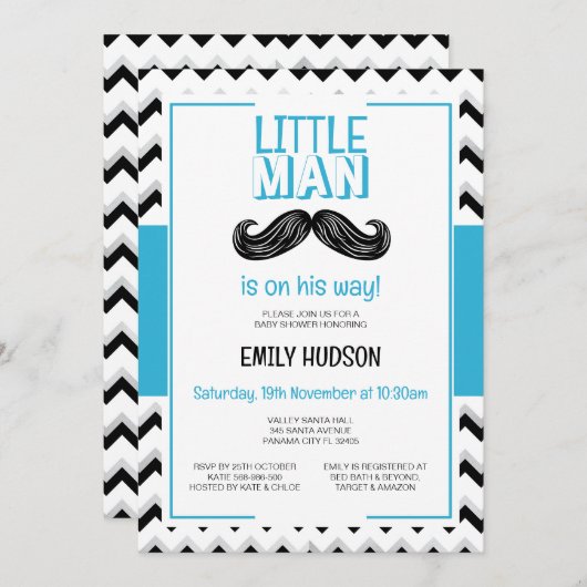 Bewerkbare Little Man uitnodiging (Voorkant / Achterkant)