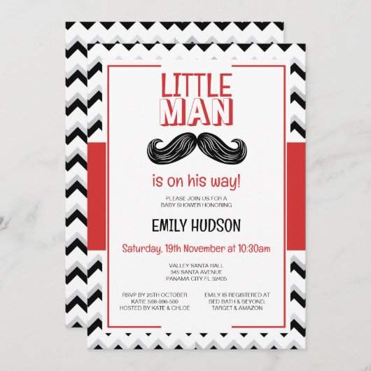 Bewerkbare Little Man uitnodiging (Voorkant / Achterkant)