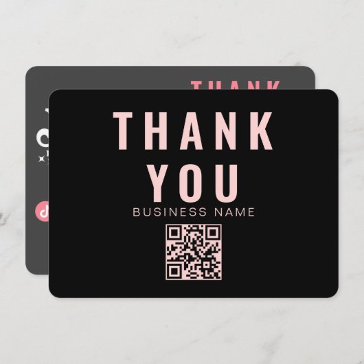 Bewerkbare Logo Retro Roze Grijs Bedankt Pakket Informatiekaartje (Voorkant / Achterkant)