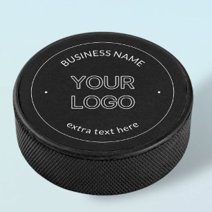 Bewerkbare Logo Vervanging & Bedrijfsnaam   Zwart Hockey Puck