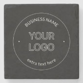 Bewerkbare Logo Vervanging & Bedrijfsnaam | Zwart Stenen Onderzetter (Voorkant)