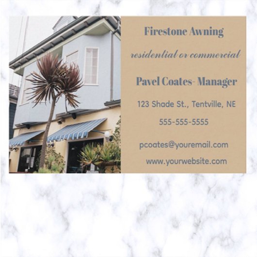 Bewerkbare luifel visitekaartje