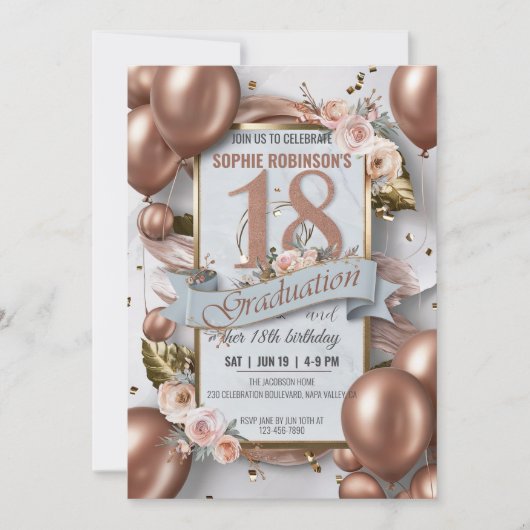 Bewerkbare Luxe 18e Verjaardag Combinatie Afstuder Kaart (Voorkant)