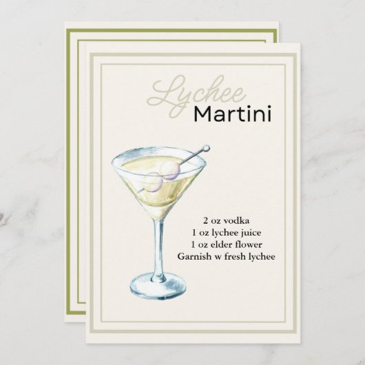 Bewerkbare Lychee Martini Recept Kaart (Voorkant / Achterkant)