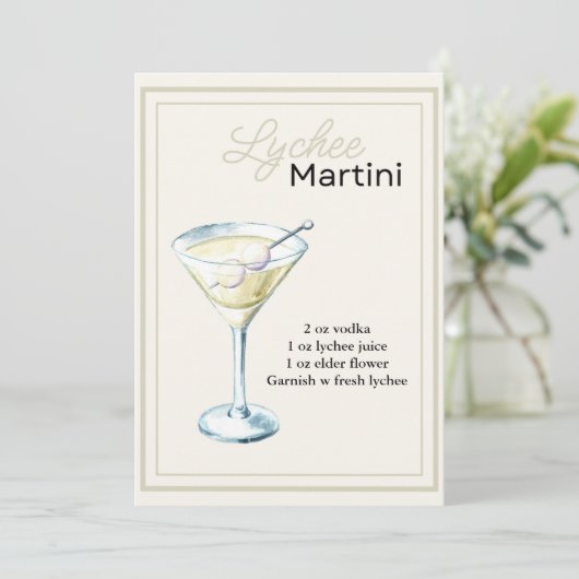 Bewerkbare Lychee Martini Recept Kaart (Staand voorkant)