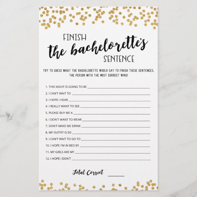 Bewerkbare Maak de zin van de Bachelorette af spel (Voorkant)