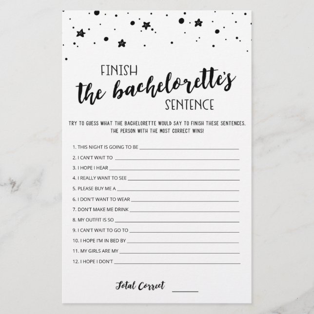 Bewerkbare Maak de zin van de Bachelorette af spel (Voorkant)