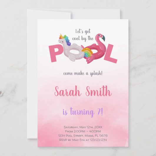 Bewerkbare Magische Zomer Zwemfeest Uitnodiging (Voorkant)