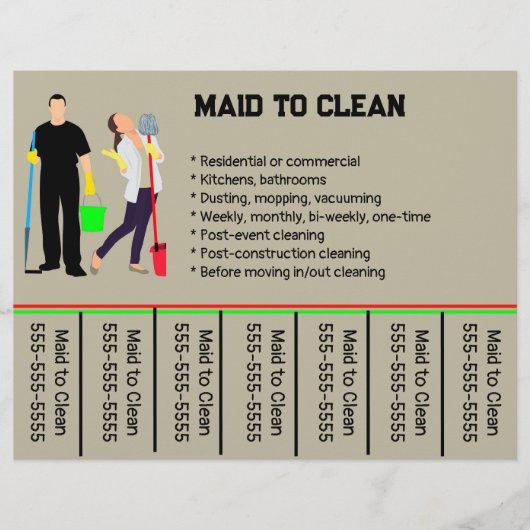 Bewerkbare maid services Telefoonnummer Flyer (Voorkant)