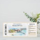 Bewerkbare Maldiven vliegtuig instapkaart ticket Kaart (Staand voorkant)