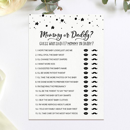 Bewerkbare mama of papa Baby shower spel Kaart