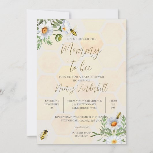 Bewerkbare Mama To Bee Baby shower Invitation Kaart (Voorkant)