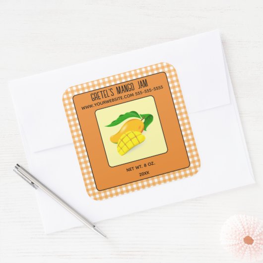 Bewerkbare Mango Jam Vierkante Sticker (Envelop)