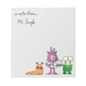 Bewerkbare mannelijke leraar's Monsters Notitieblo Notitieblok (Voorkant)