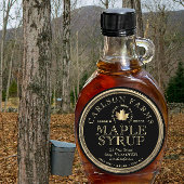 Bewerkbare Maple Syrup Fancy Border Zwart en Goud Ronde Sticker