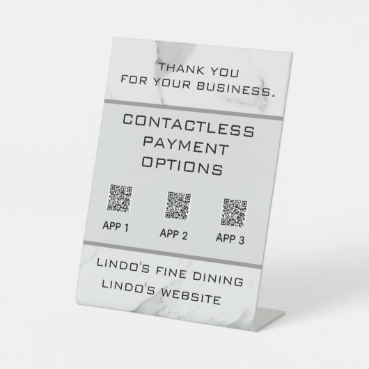 Bewerkbare Marble QR-codes Contactloos betalen Reclamebord Met Voetstuk (Voorkant)