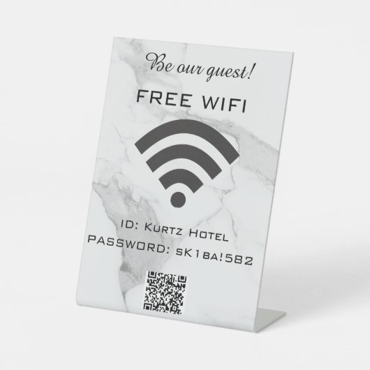 Bewerkbare Marble QR-codes WiFi-wachtwoord Reclamebord Met Voetstuk (Voorkant)
