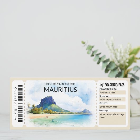 Bewerkbare Mauritius Boarding Pass Vliegticket Kaart (Staand voorkant)