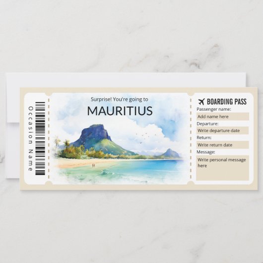 Bewerkbare Mauritius Boarding Pass Vliegticket Kaart (Voorkant)