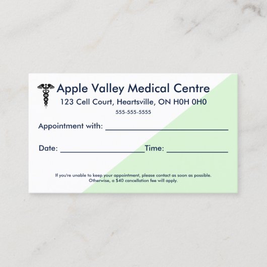 Bewerkbare medische afspraak visitekaartje (Voorkant)