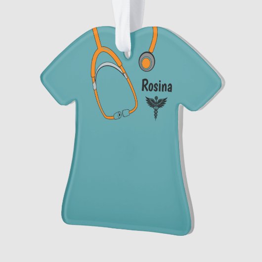 Bewerkbare Medische Scrubs Caduceus Naam Kerstmis Ornament (voorkant)