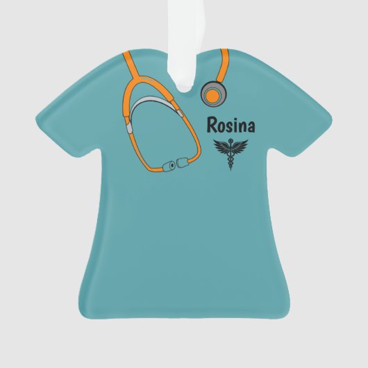 Bewerkbare Medische Scrubs Caduceus Naam Kerstmis Ornament (voorkant)