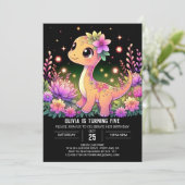 Bewerkbare meisje dinosaurus digitale verjaardag kaart (Staand voorkant)