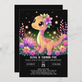 Bewerkbare meisje dinosaurus digitale verjaardag kaart (Voorkant / Achterkant)