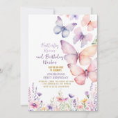 bewerkbare meisje vlinder verjaardag uitnodiging (Voorkant)