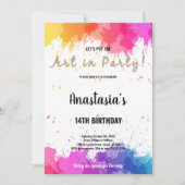 Bewerkbare Meisjes Art Party Kaart met Brush Splas (Voorkant)