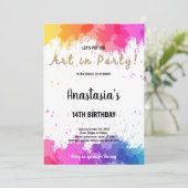 Bewerkbare Meisjes Art Party Kaart met Brush Splas (Staand voorkant)