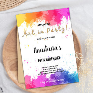 Bewerkbare Meisjes Art Party Kaart met Brush Splas